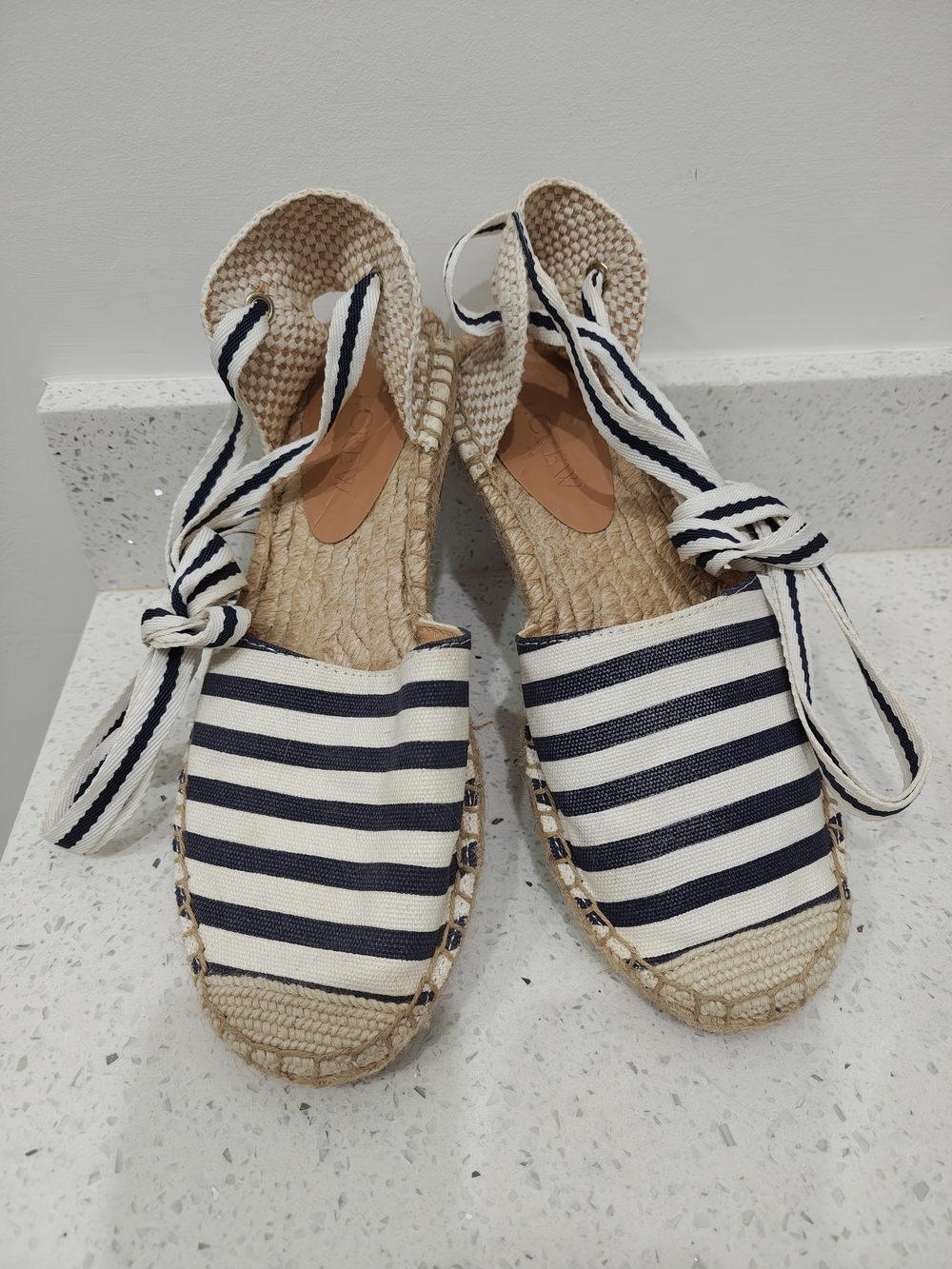 J. Crew Black and White Striped Ankle-Tie Espadrilles - Picture 2 of 7